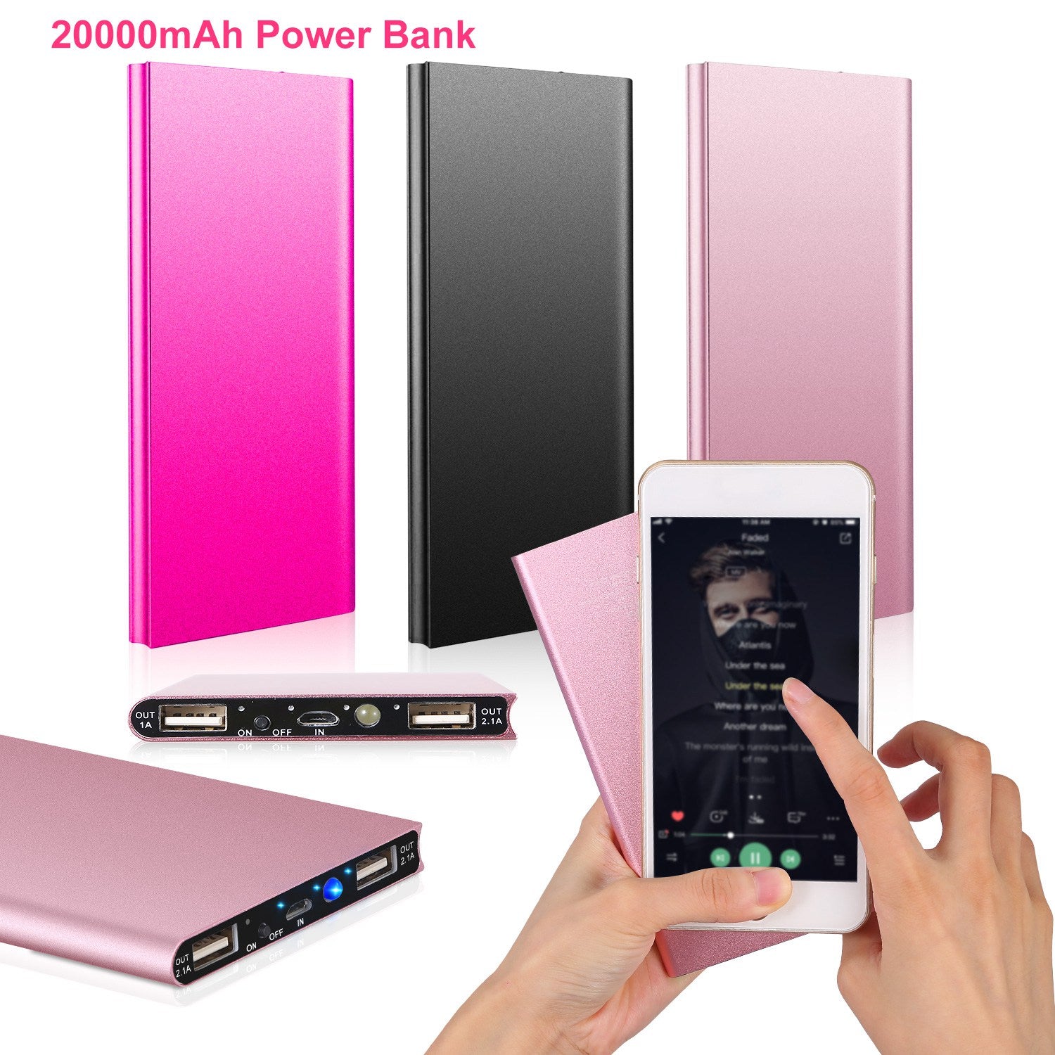 Ultra Thin Power Bank Fast Charging Dual USB Portable Charger