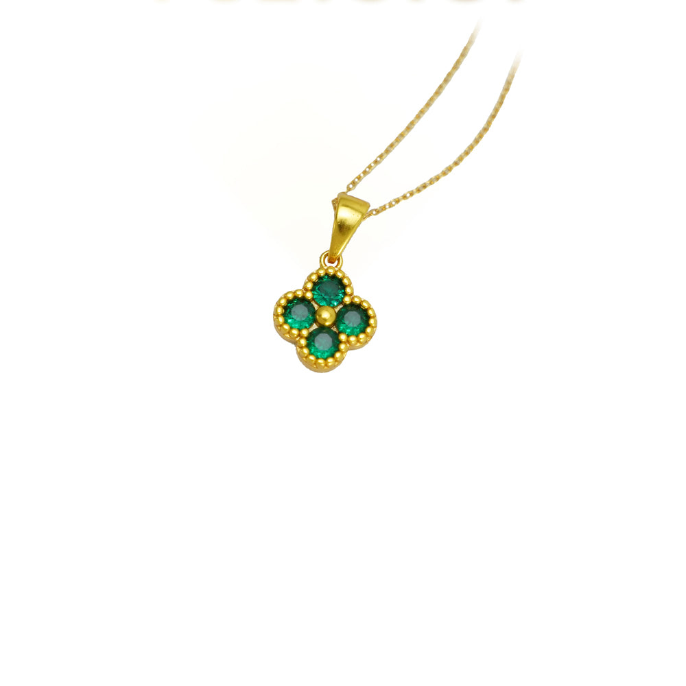 Lucky Four Leaf Clover Necklace 24K Gold Elegant Pendant