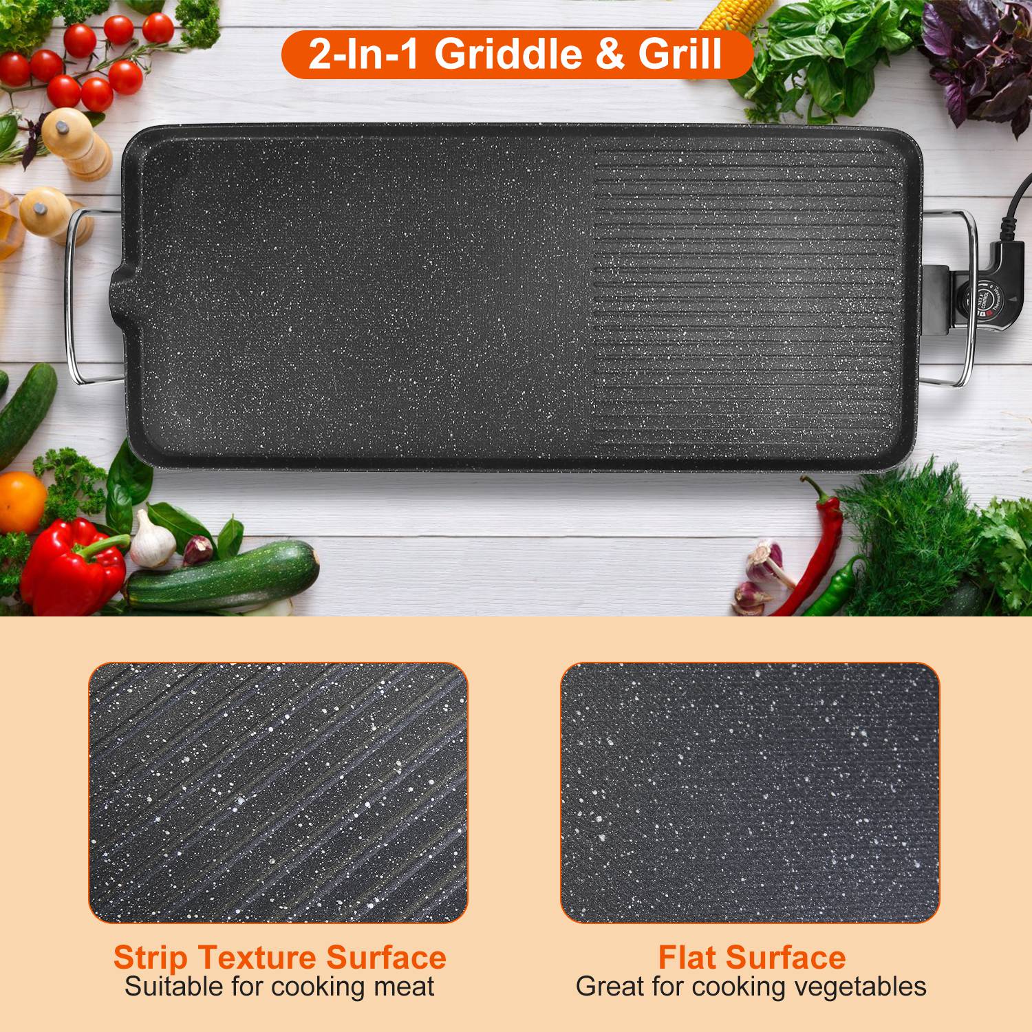Electric BBQ Grill Griddle Non Stick Tabletop Cooking Plate