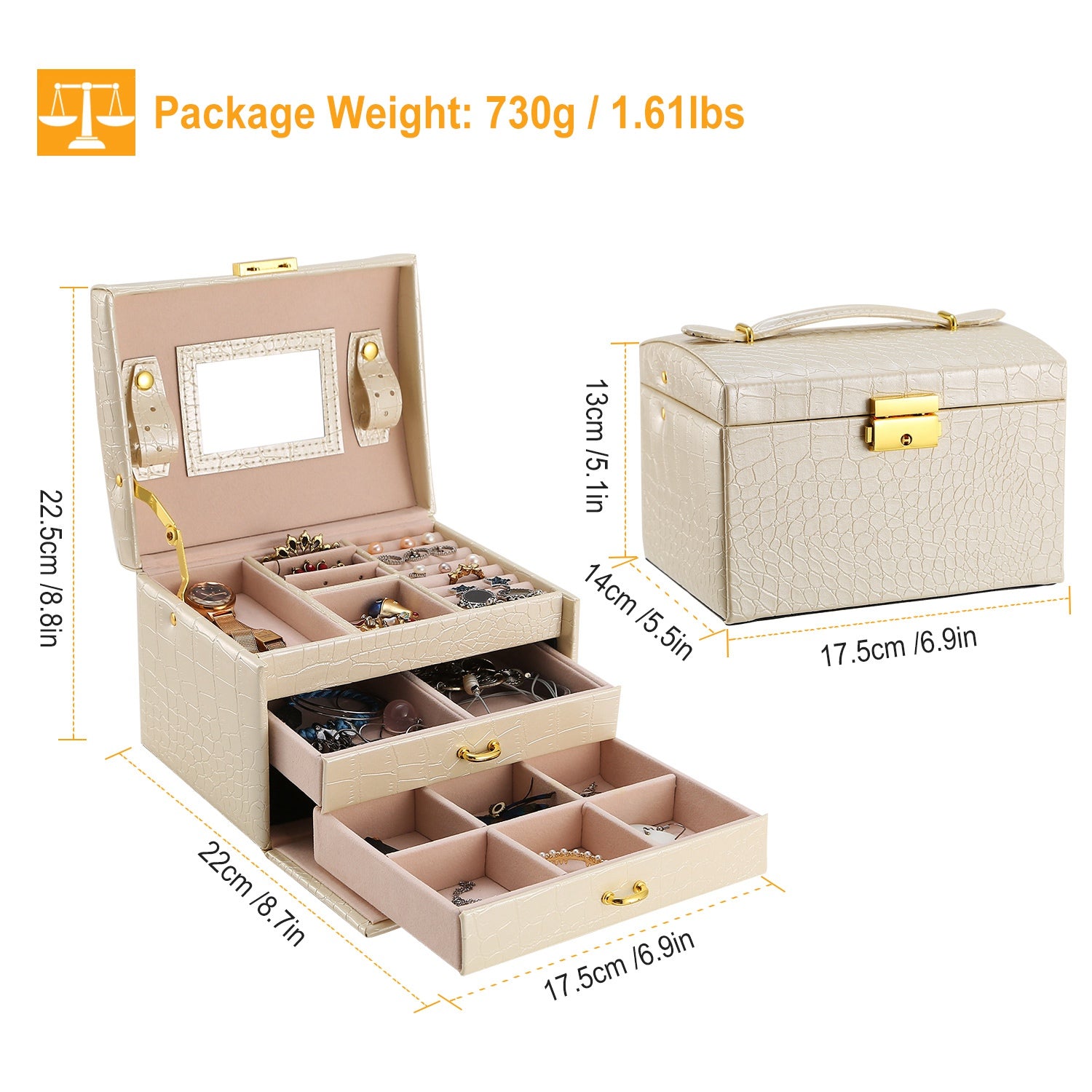 3 Layer Lockable Jewelry Case Organizer Travel Storage Box