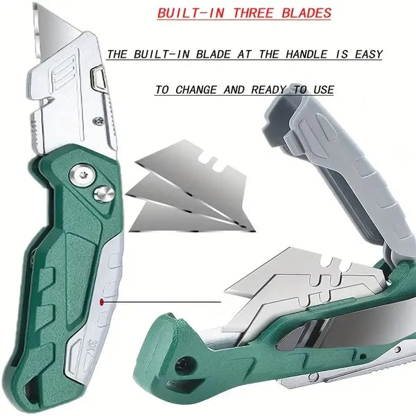 2pcs Utility Knife Set Retractable & Folding Cutter SK5 Blades