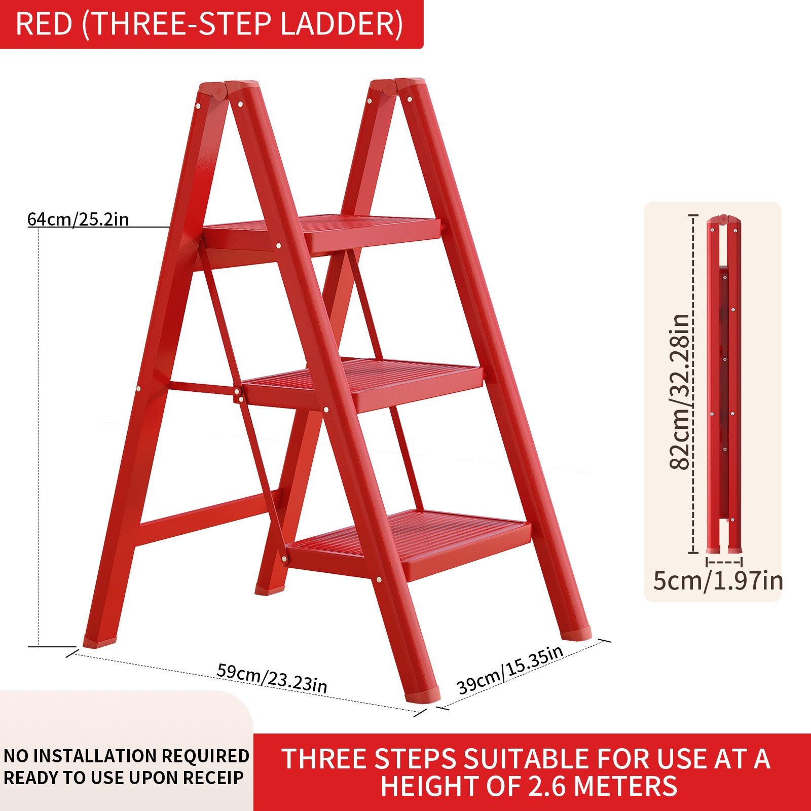 Foldable Step Ladder Safety Stable Space-Saving Design