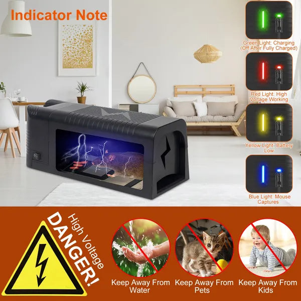 Indoor 1800V Electric Mouse Trap Rechargeable Rodent Zapper