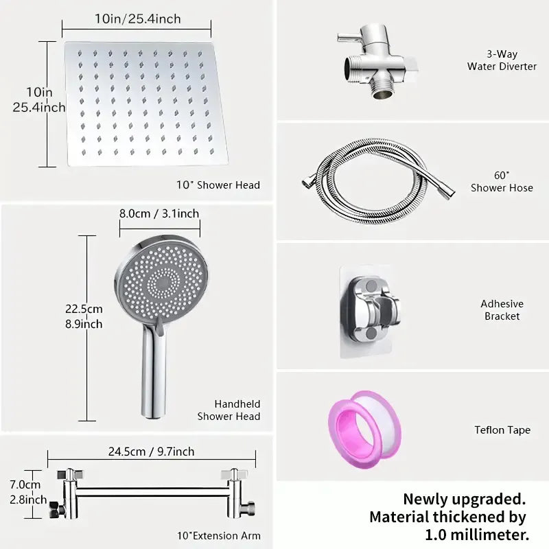 High Pressure Rain Shower Head Set with Handheld and Hose