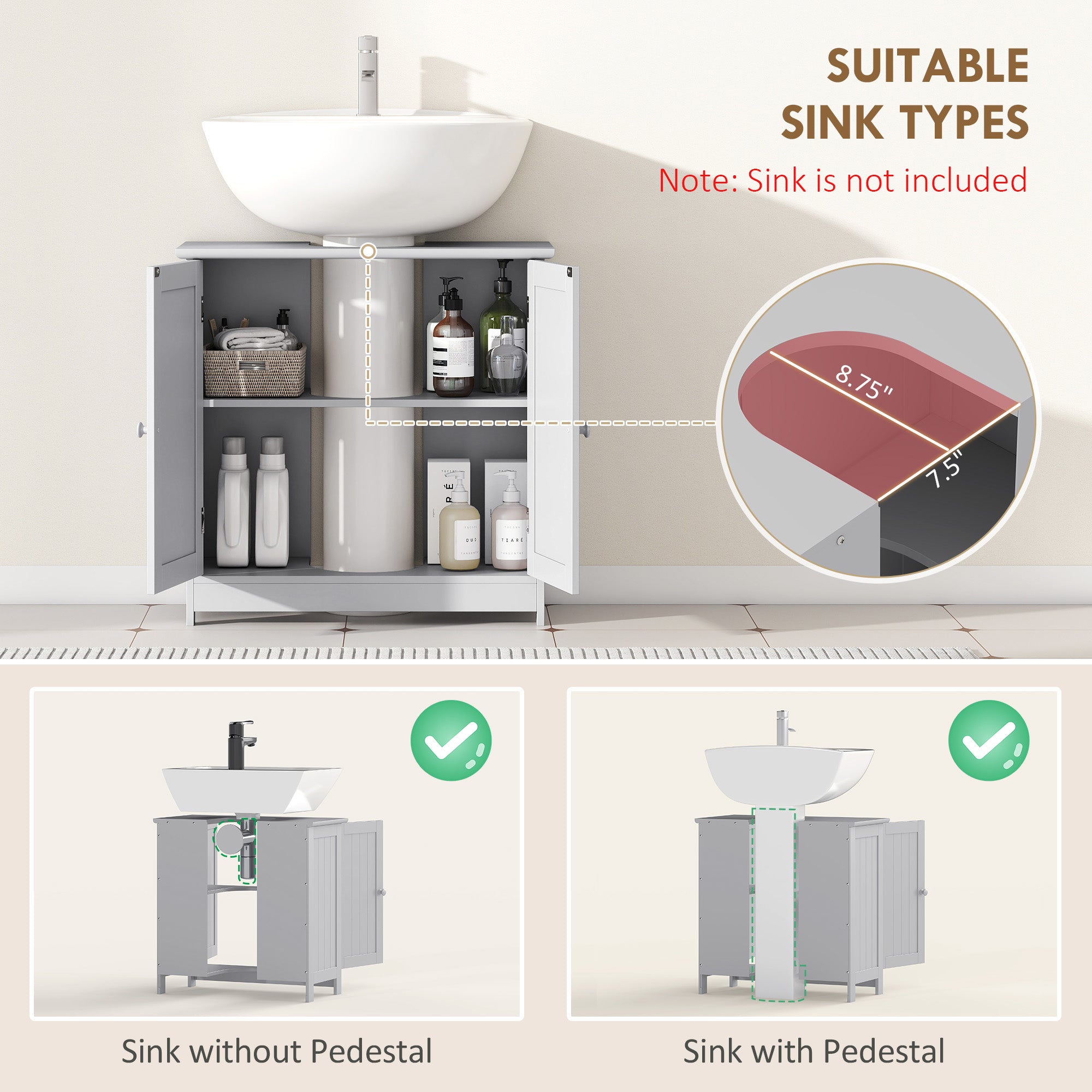 Bathroom Vanity Cabinet Under Sink Storage with Adjustable Shelf