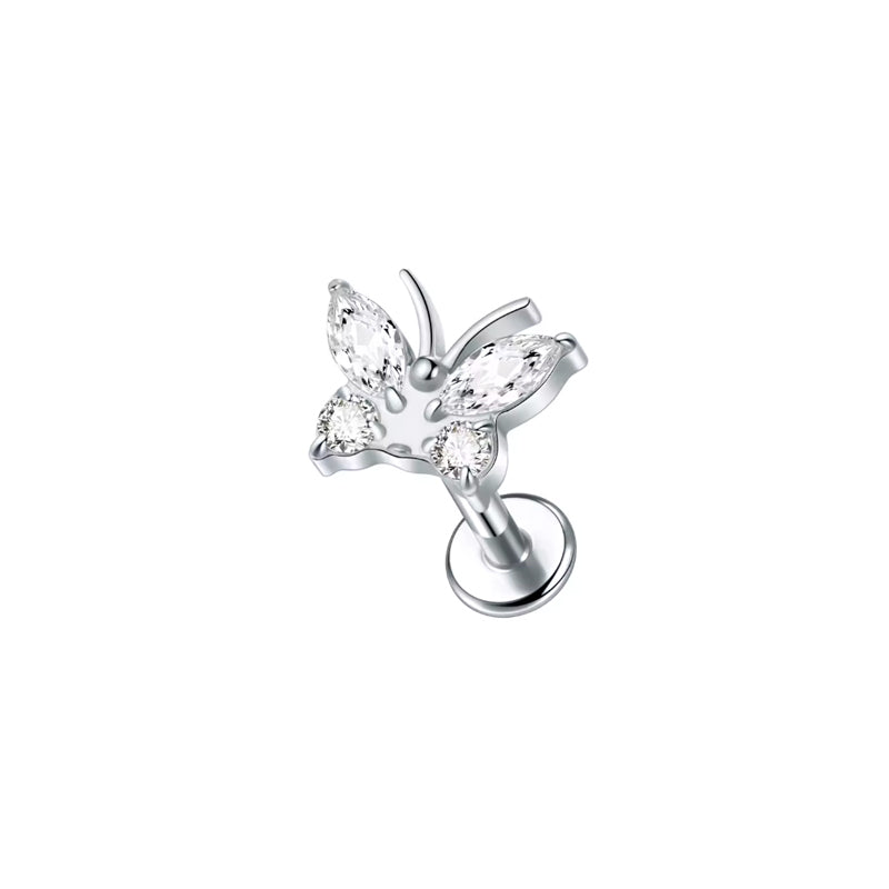 Butterfly Zircon Stud Earrings Titanium Floral Crystal Jewelry