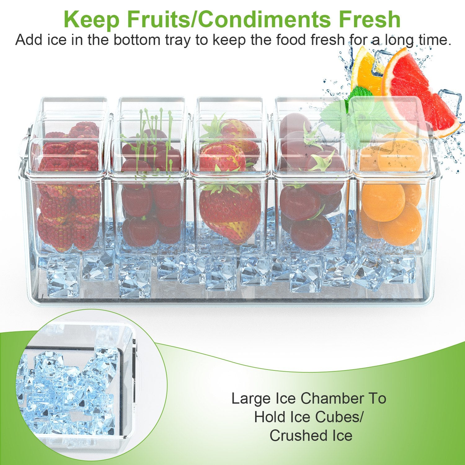 Ice Chilled Condiment Caddy Serving Tray with 5 Containers