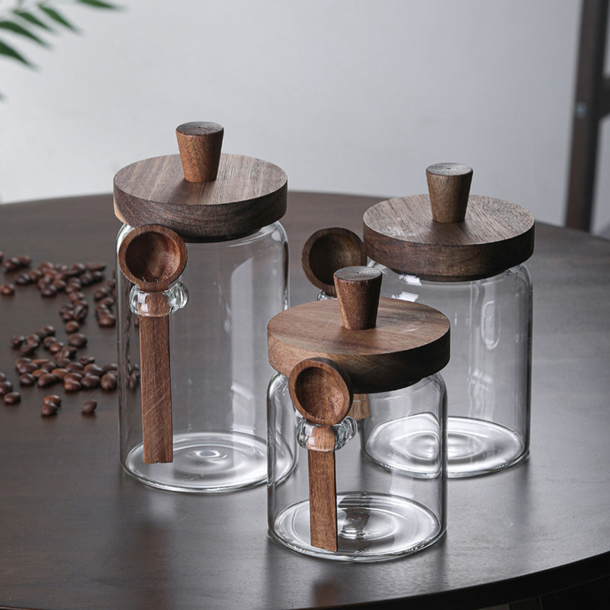 3Pcs Glass Storage Jars with Spoons for Coffee Tea & Candy