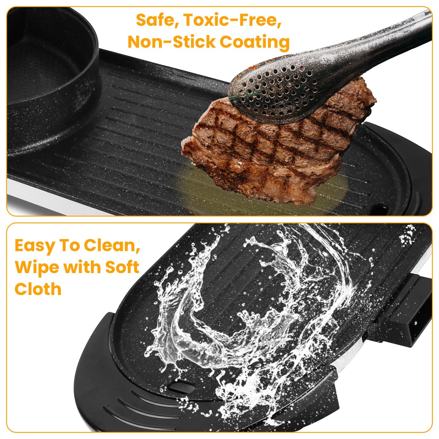 2-in-1 Electric Hot Pot with BBQ Grill 2200W Non-Stick