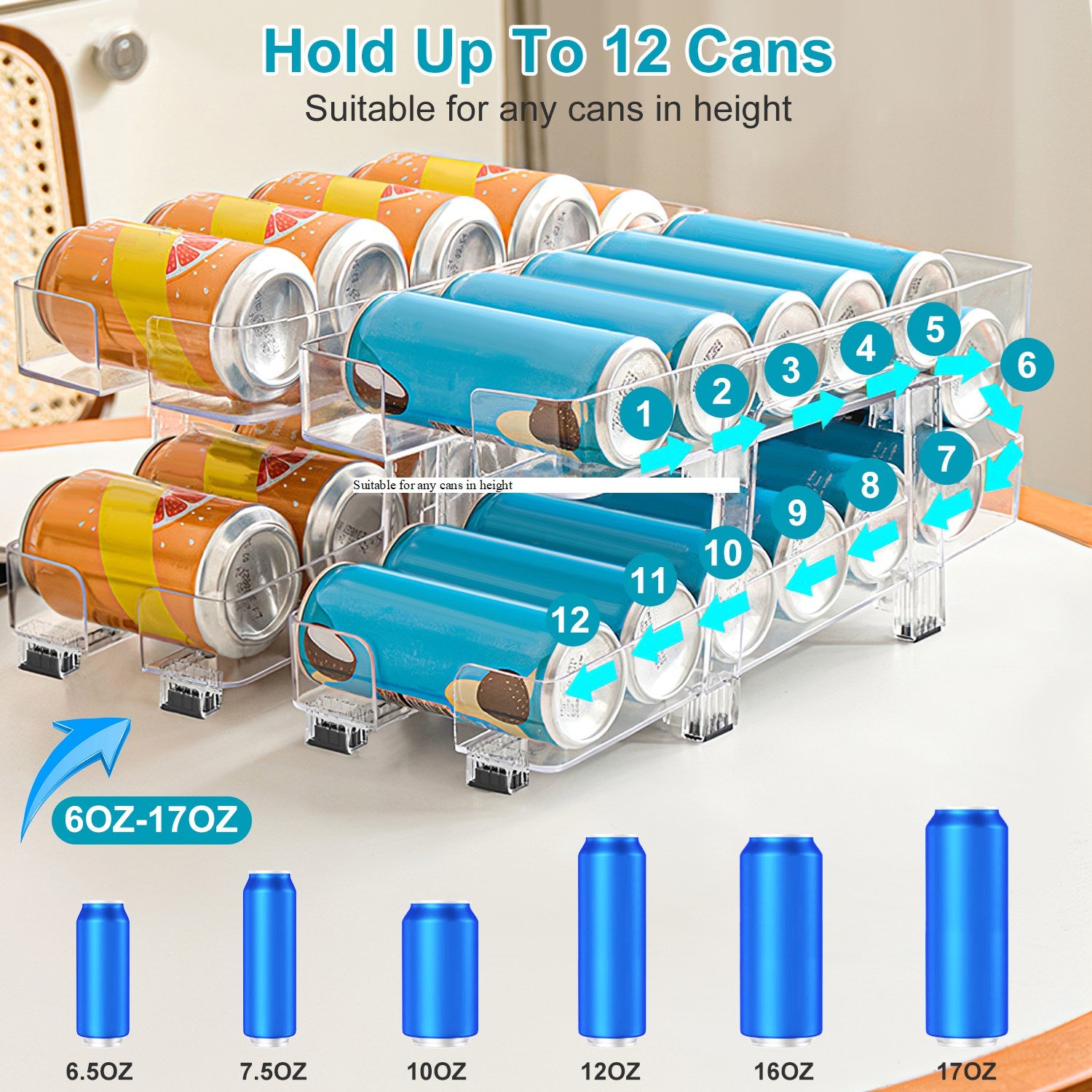 2 Pack Adjustable Soda Can Organizer 2 Tier Auto Rolling