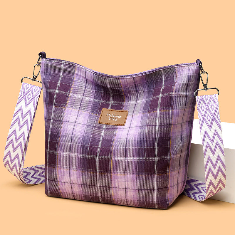 Women Large Capacity Contrast Check One Shoulder Commuter Messenger Bag