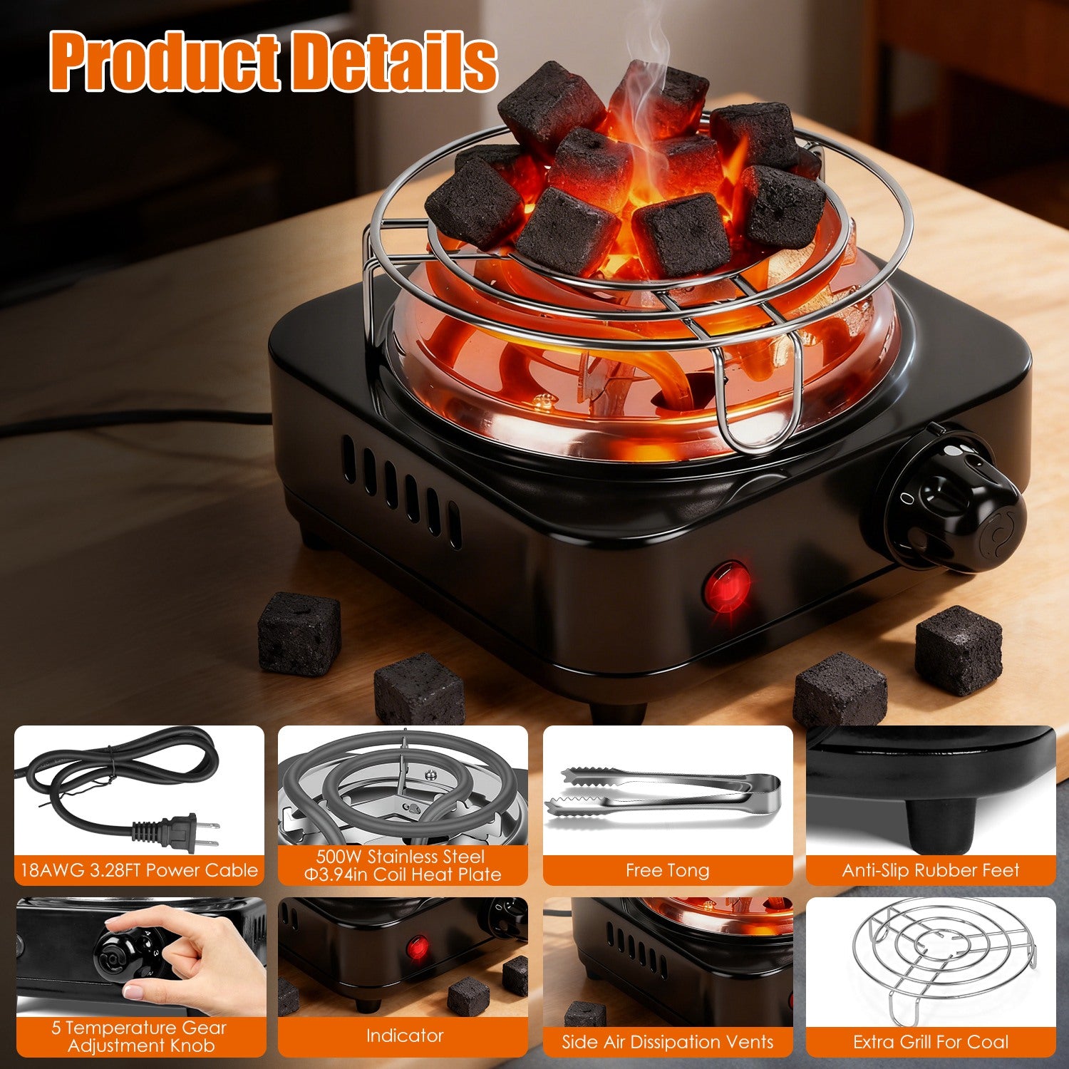 500W Electric Charcoal Burner Hookah Coal Heater Compact