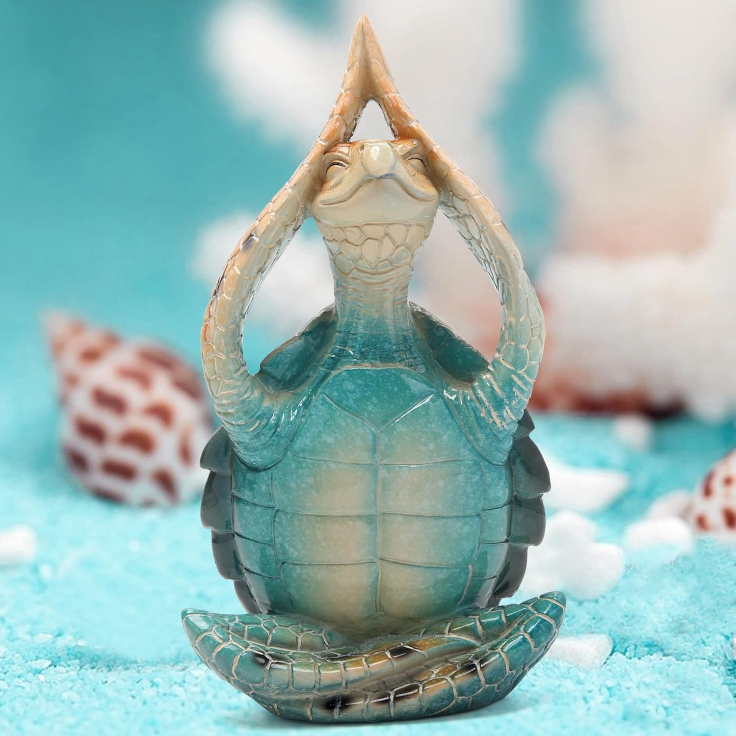 Sea Turtle Meditation Yoga Decor Zen Resin Statue Beach Home Office