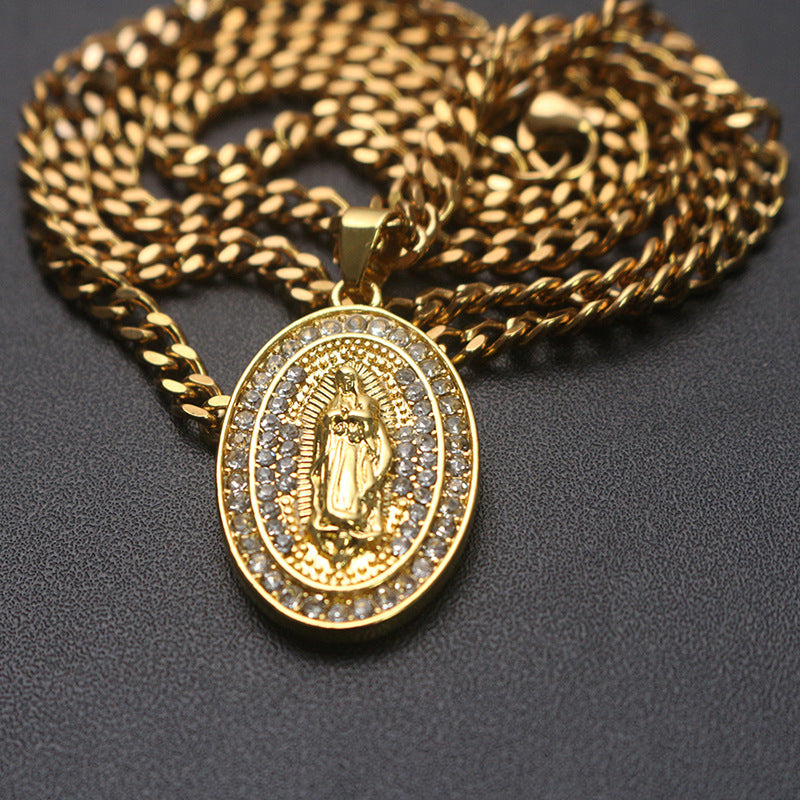 Vintage Virgin Mary Necklace Zircon Faith Pendant Gift