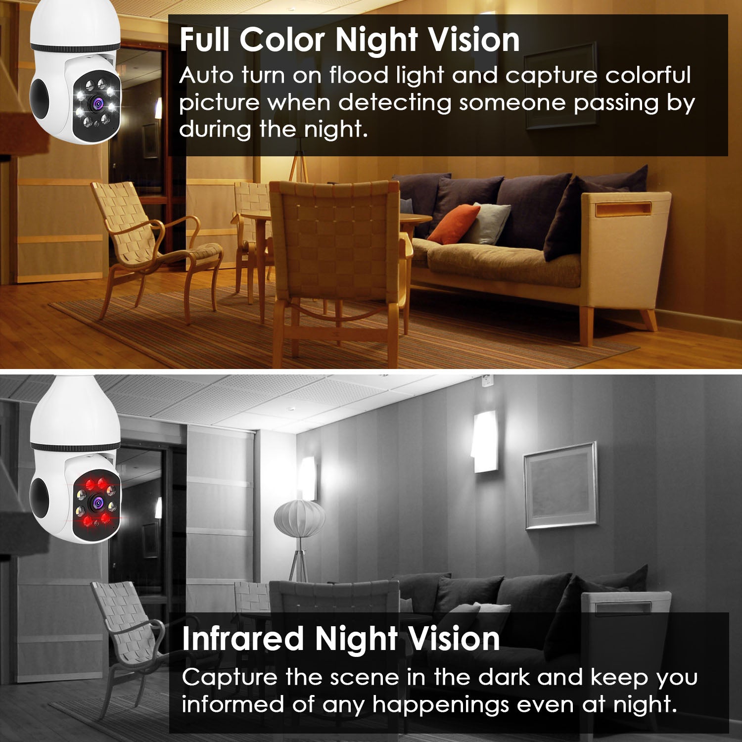 E27 WiFi Bulb Camera 1080P Security Cam with Night Vision & Motion Tracking