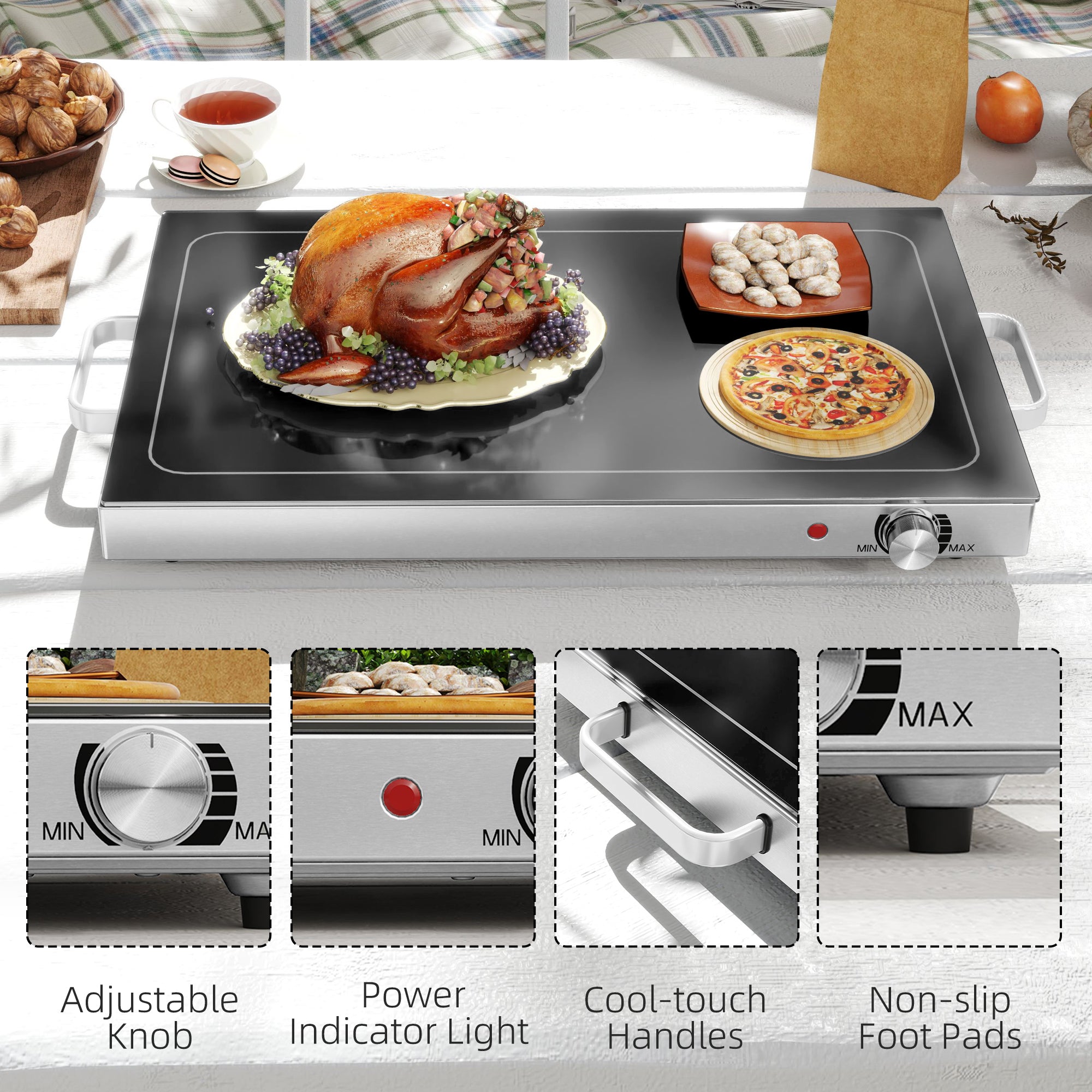 Premium Electric Food Warmer Tray Adjustable Temperature