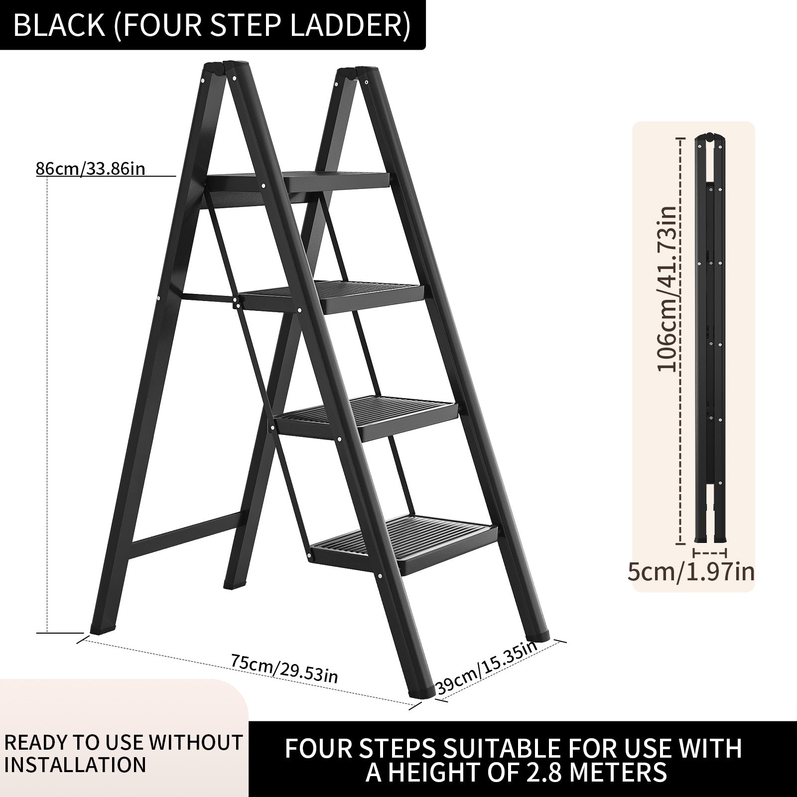 Foldable Step Ladder Safety Stable Space-Saving Design