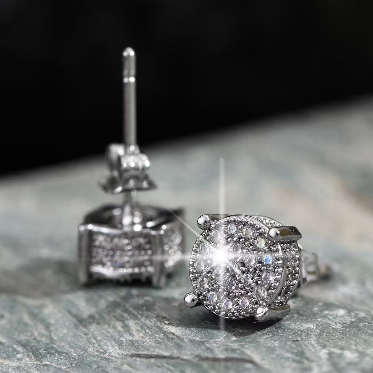 Hip Hop Zircon Stud Earrings Bling 4 Prong Unisex Jewelry