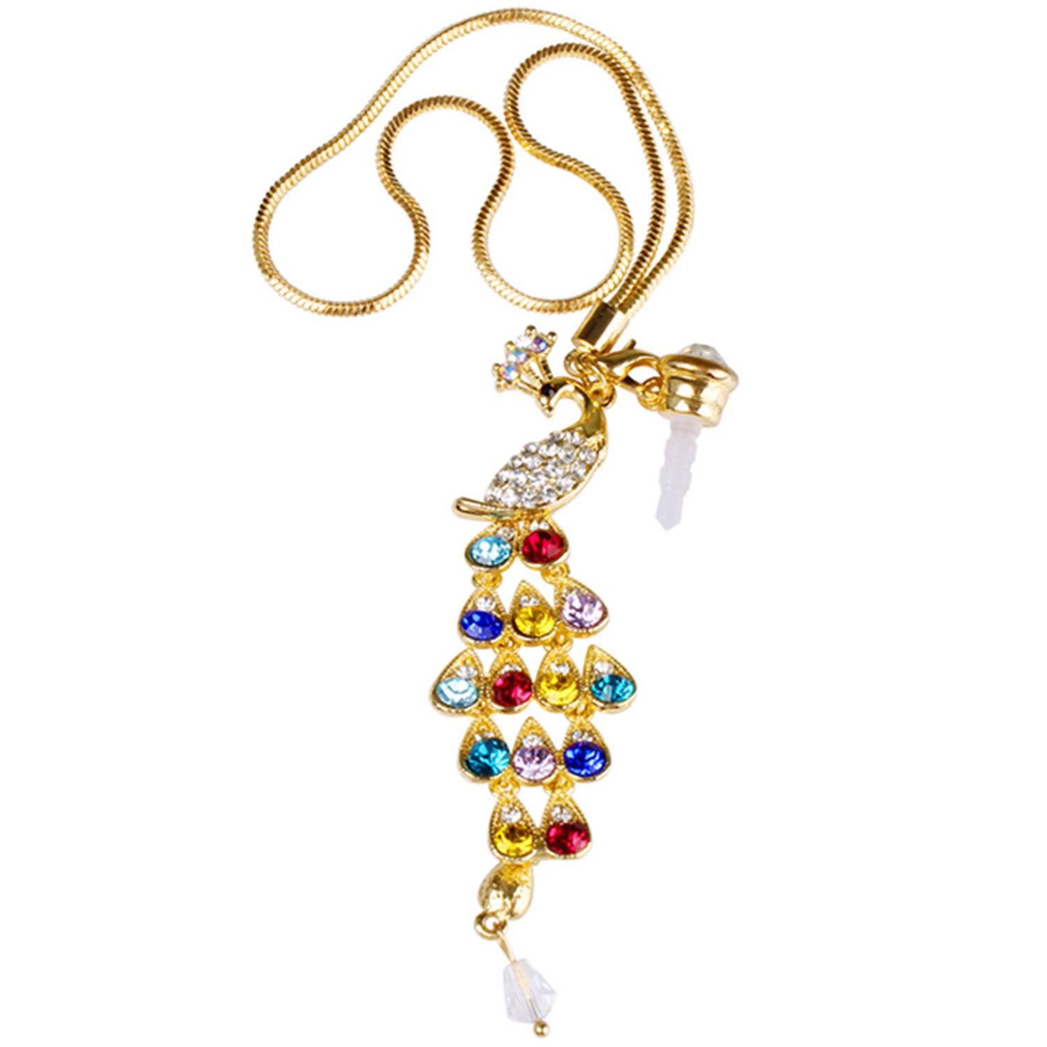 Crystal Diamond Peacock Phone Dust Cap 3.5mm Jack Pendant