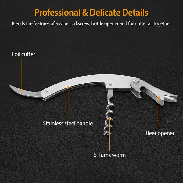 3Pcs Corkscrew Wine Bottle Opener Set with Foil Cutter Stopper