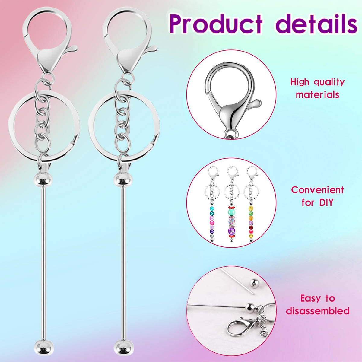 Premium 60Pc Beadable Keychain Kit Metal DIY Craft Accessories