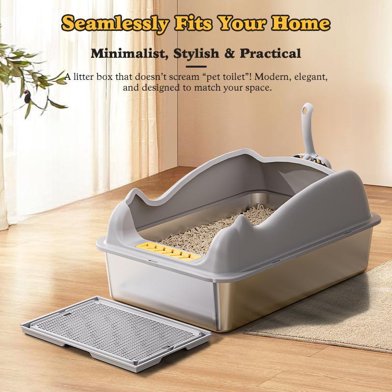 Premium Large Stainless Steel Cat Litter Box Durable Hygienic