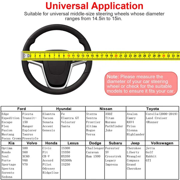 Universal Leather Steering Wheel Cover 14.5–15in Anti-Slip Grip