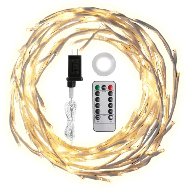 Beautiful Birch Flower Wreath LED Lights Timer Waterproof Decor
