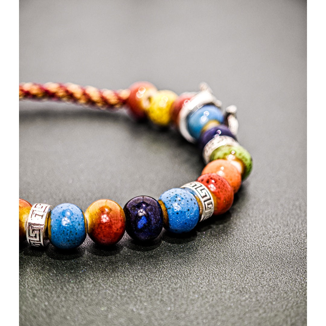 Handmade Stone Bracelet with Colorful Beads Adjustable String