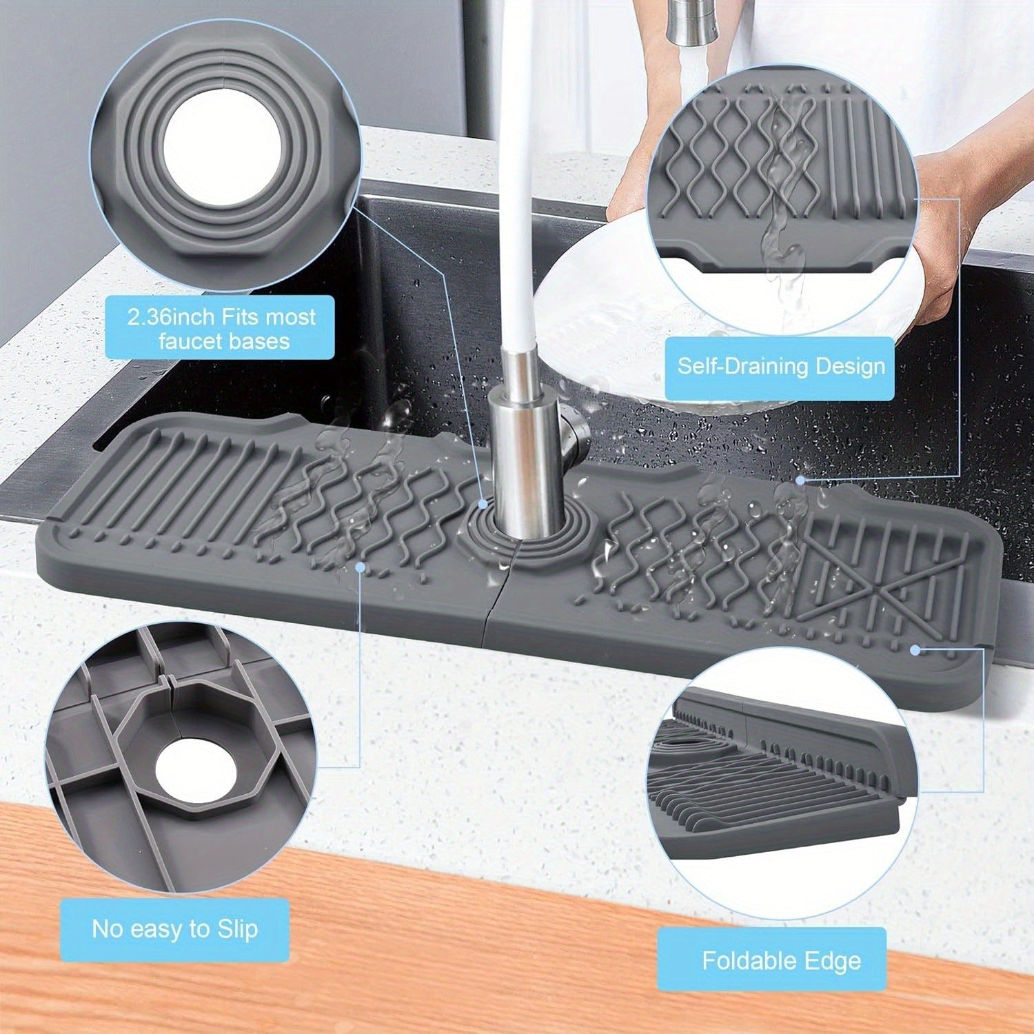 Large Silicone Drain Board Self Draining Non Slip Kitchen Mat