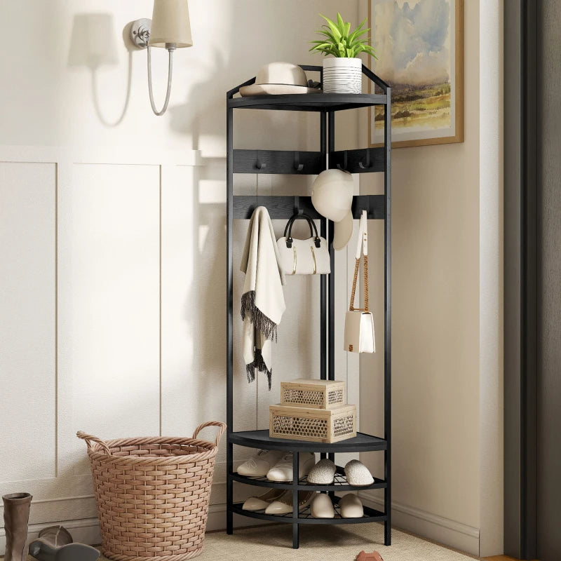 Industrial Corner Hall Tree Coat Rack with Shelves & Hooks