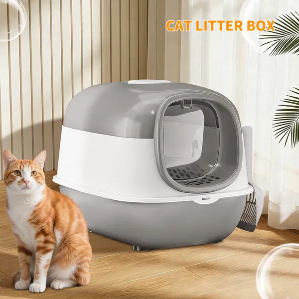 Fully Enclosed Cat Litter Box with Dual Entry – Odor Control Covered Cat Toilet