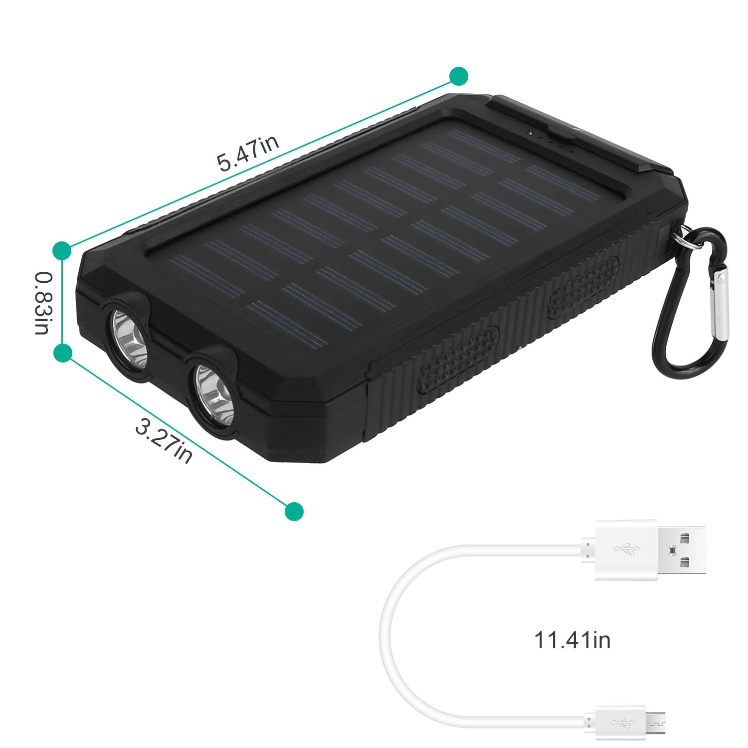 Solar Power Bank Dual USB Outdoor Charger with LED and Compass