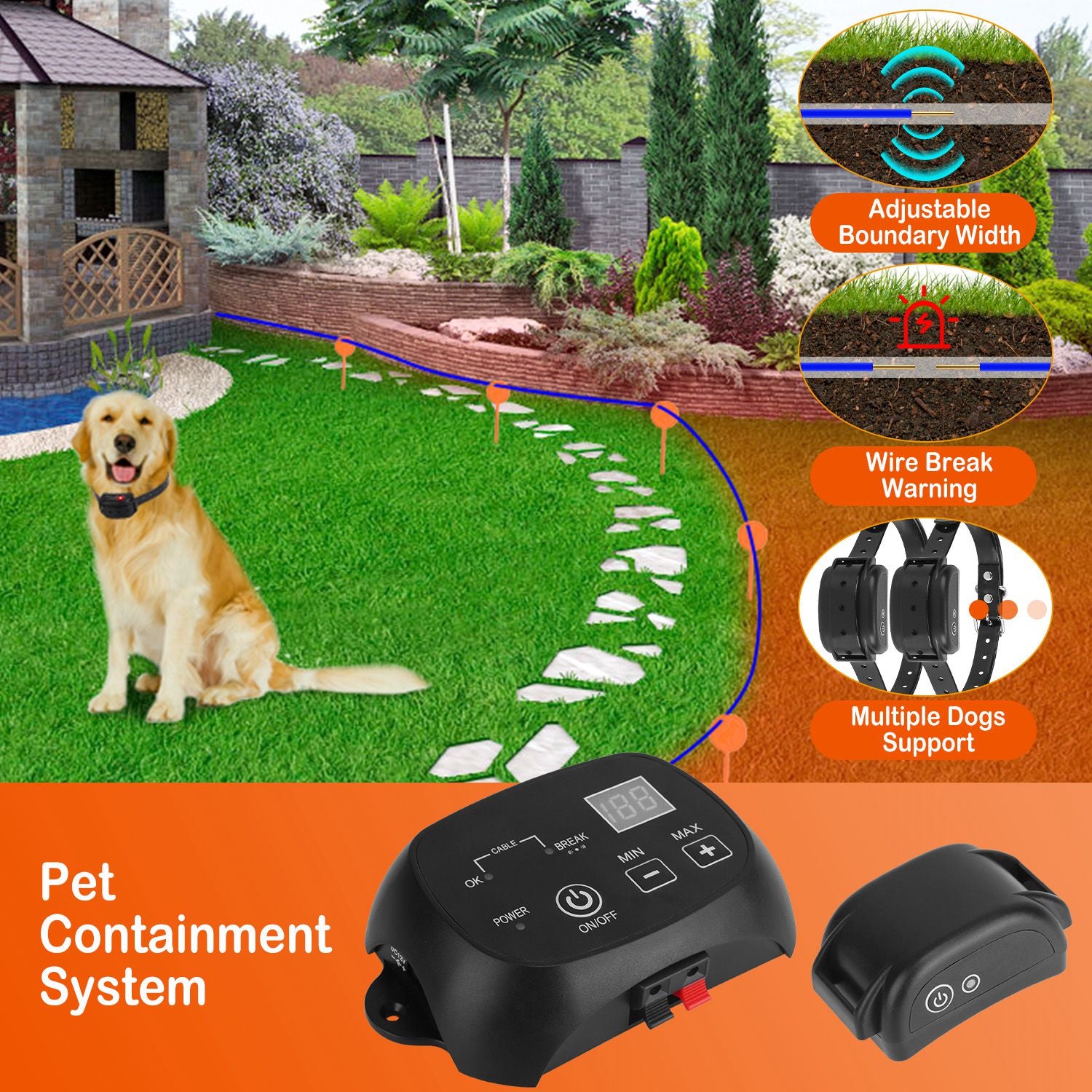 Underground Dog Fence System with 100 Levels Waterproof Receiver