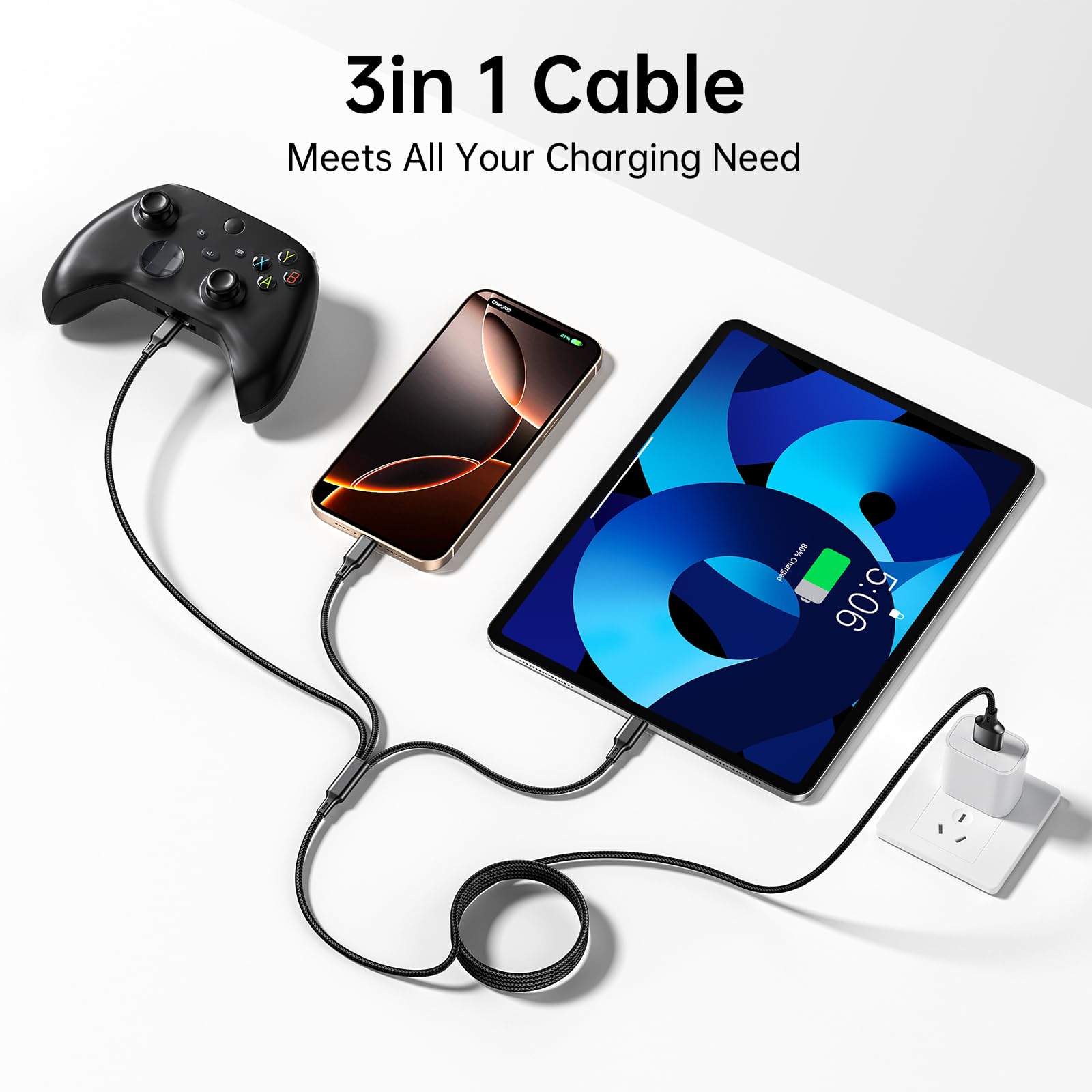3 in 1 Charging Cable Type C Micro USB Multi Device Fast Charger Cord