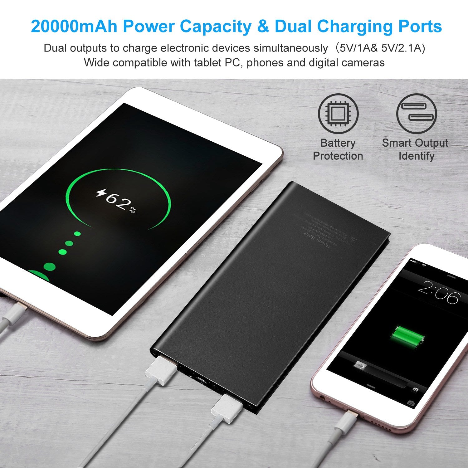 Ultra Thin Power Bank Fast Charging Dual USB Portable Charger