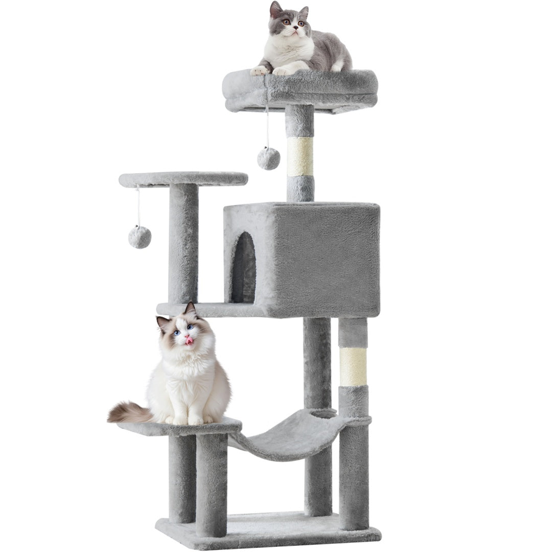 44-Inch Multi-Level Cat Tree Tower with Hammock & Sisal Scratching Posts