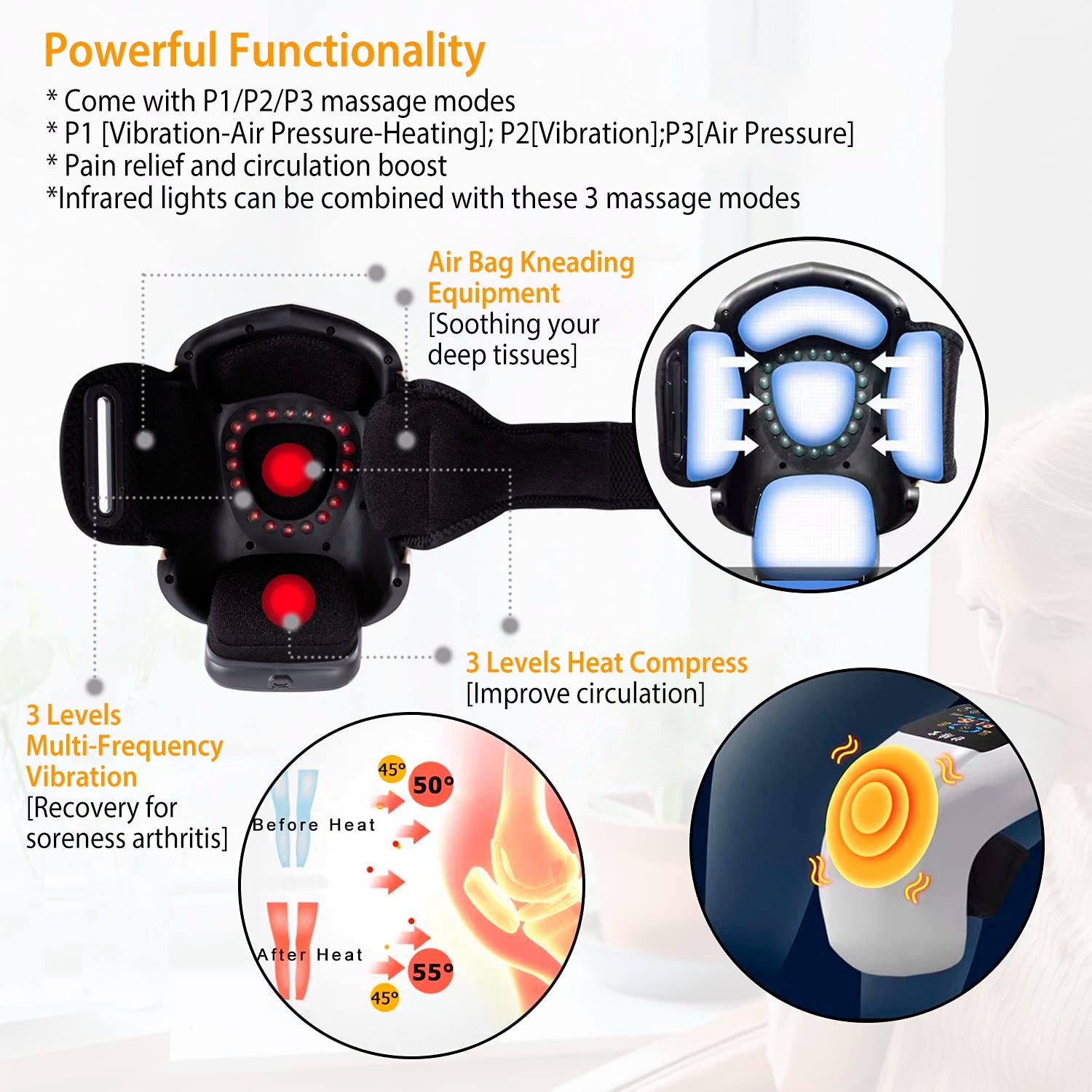 Advanced Knee Massager with Heat & Air Compression Pain Relief