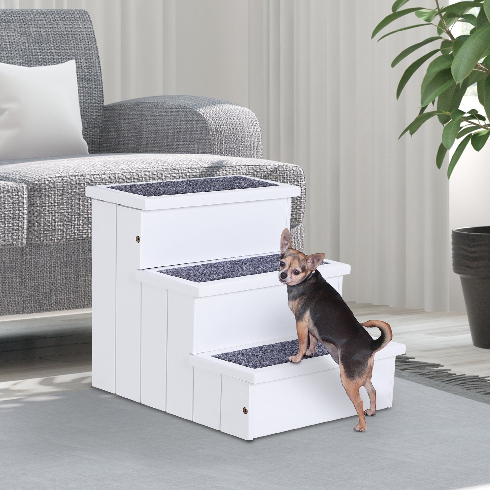 Premium 3 Step Pet Stairs Ramp Non Slip Carpet for Cats Dogs