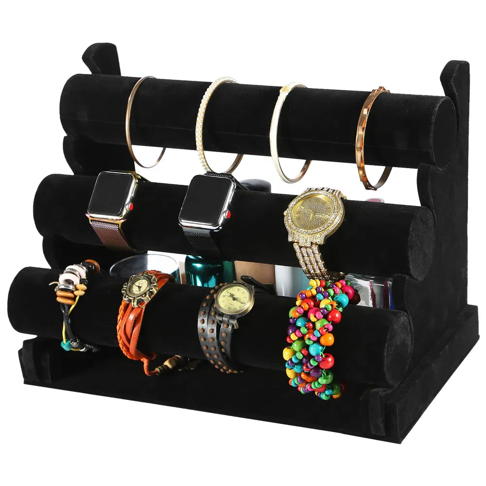 3-Tier Velvet Jewelry Stand Bracelet Watch Display Organizer Rack
