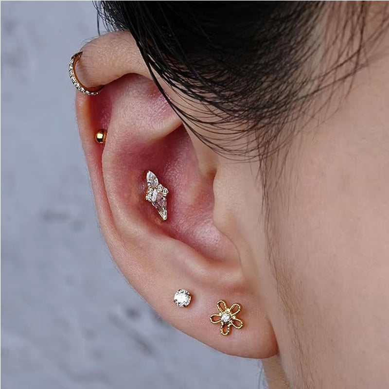 Luxury Geometric Glow Zircon Earrings Floral Crystal Chic