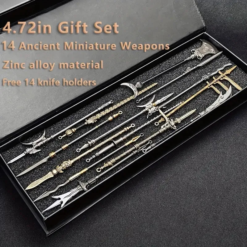 Premium Mini Sword Set with Stand Collectible Metal Keychains