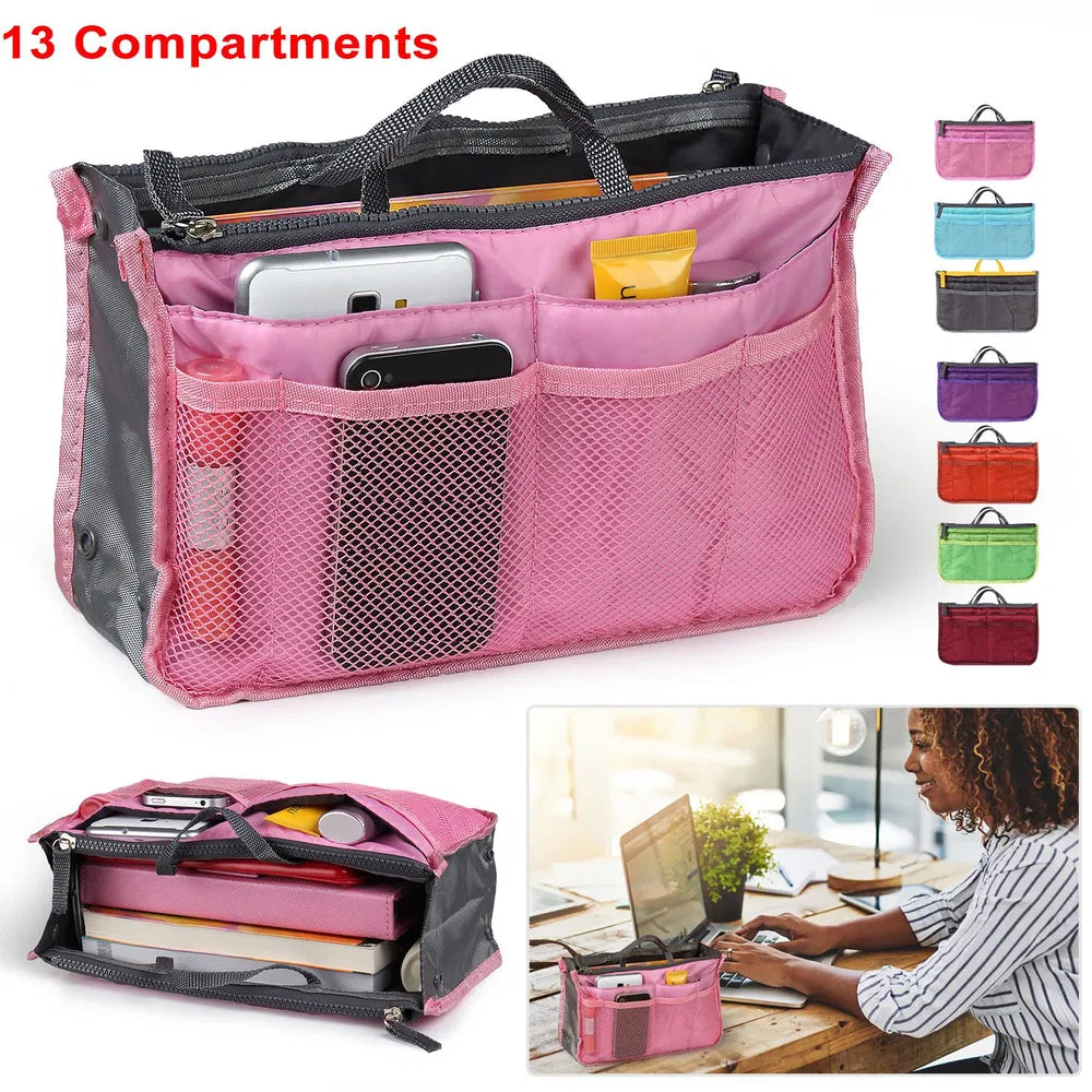 Women Travel Handbag Organizer Insert Multi-Pocket Makeup Bag