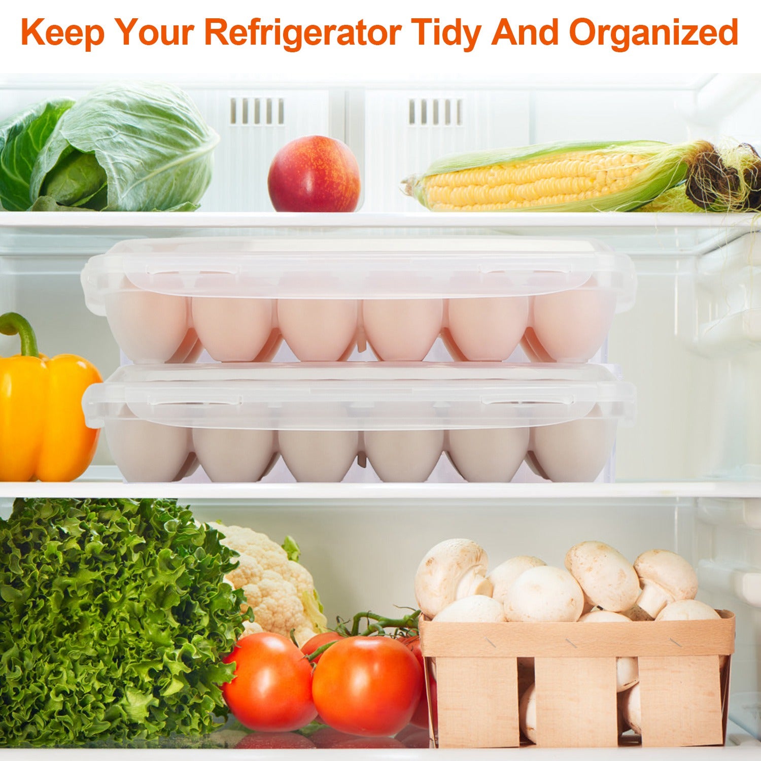 2Pcs Stackable Plastic Egg Holder for Refrigerator