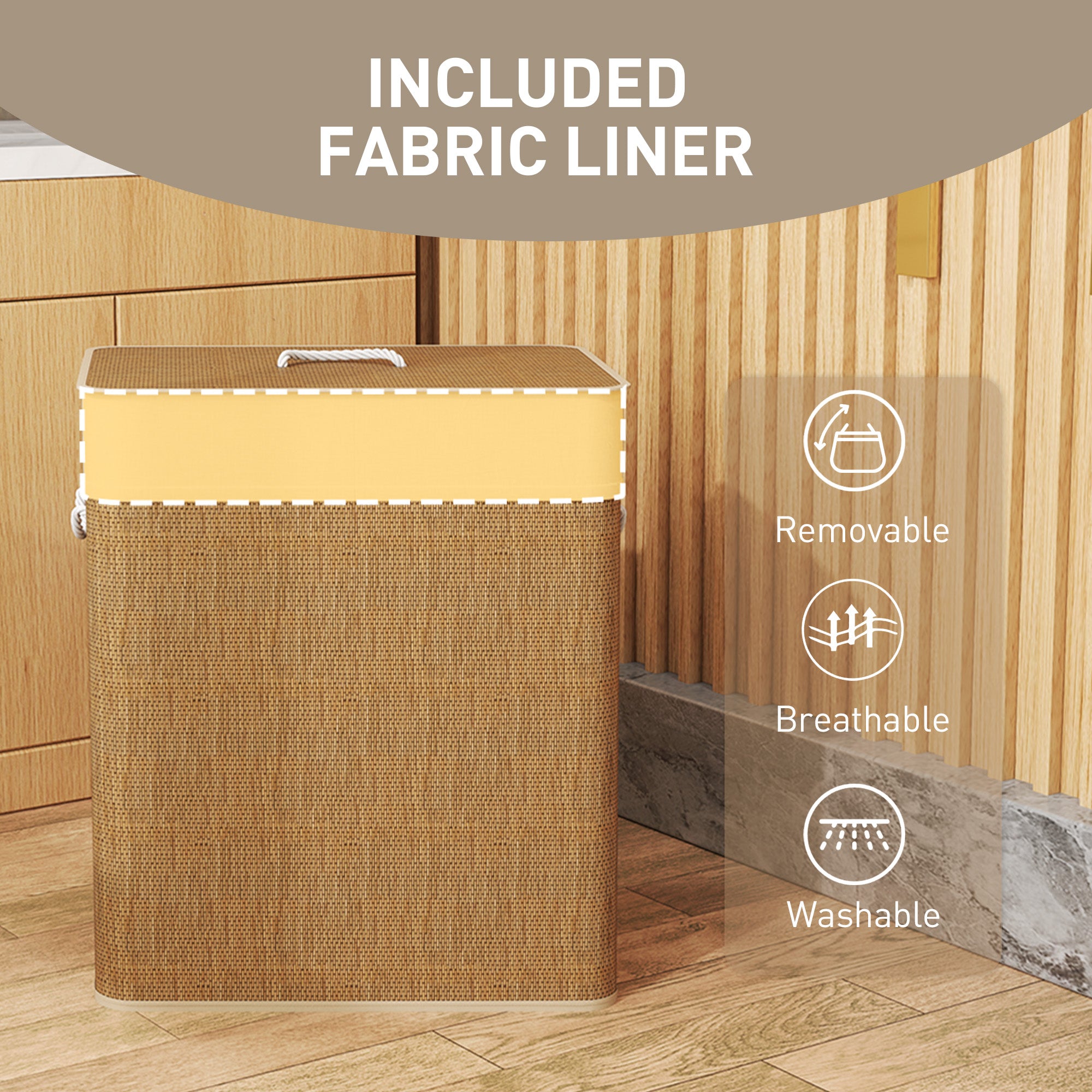 Double Bamboo Laundry Hamper With Lid Organizer Basket