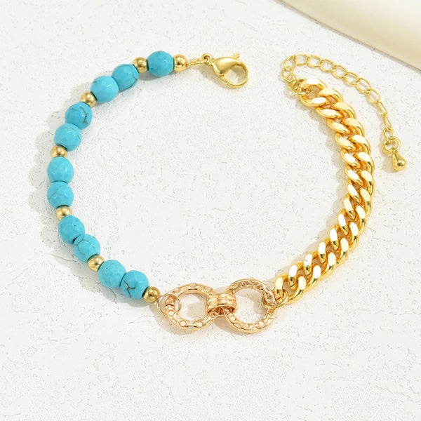Luxury Turquoise Double Ring Bracelet Multi Chain Beaded Set