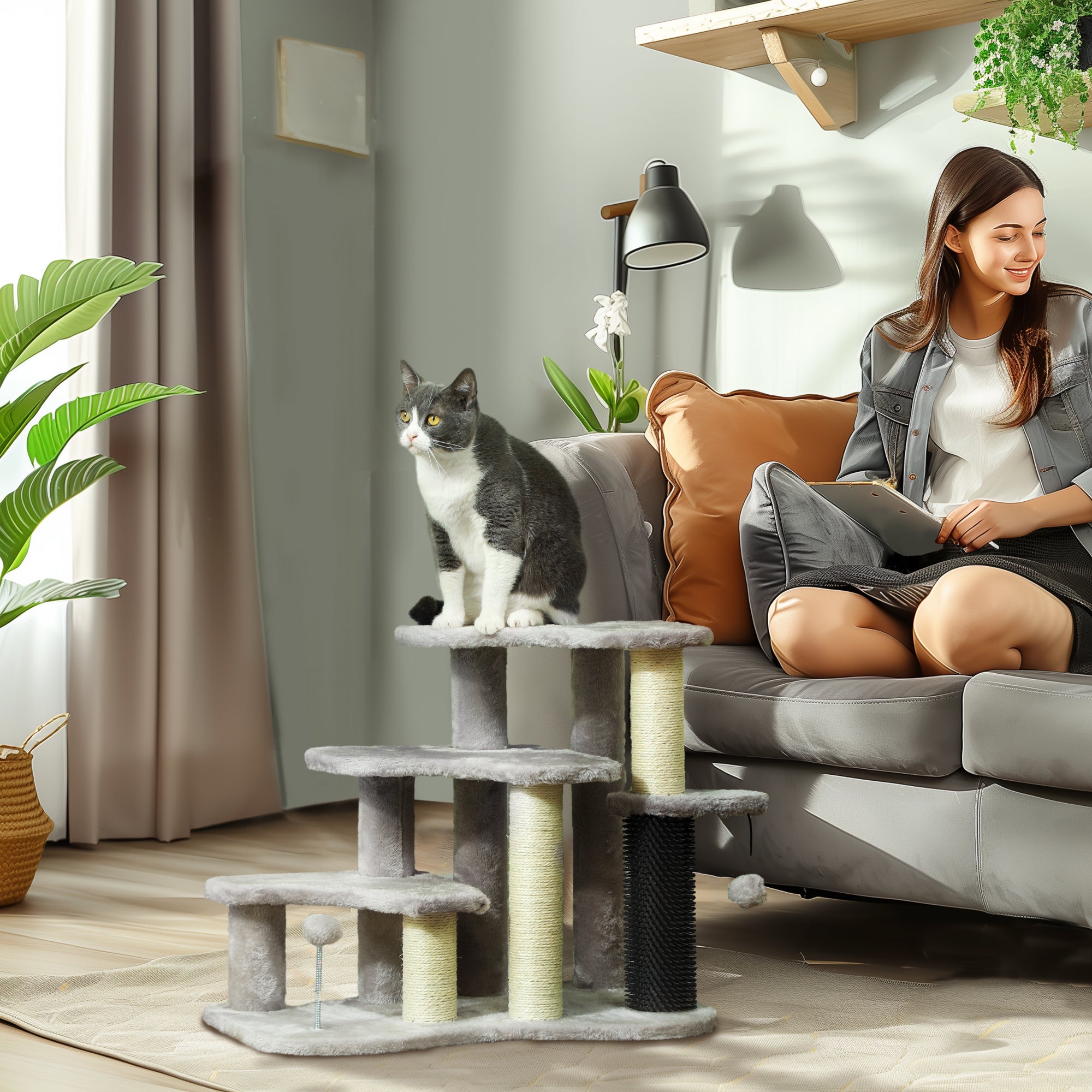 Premium 2 in 1 Cat Tree Tower with Stairs and Scratching Posts