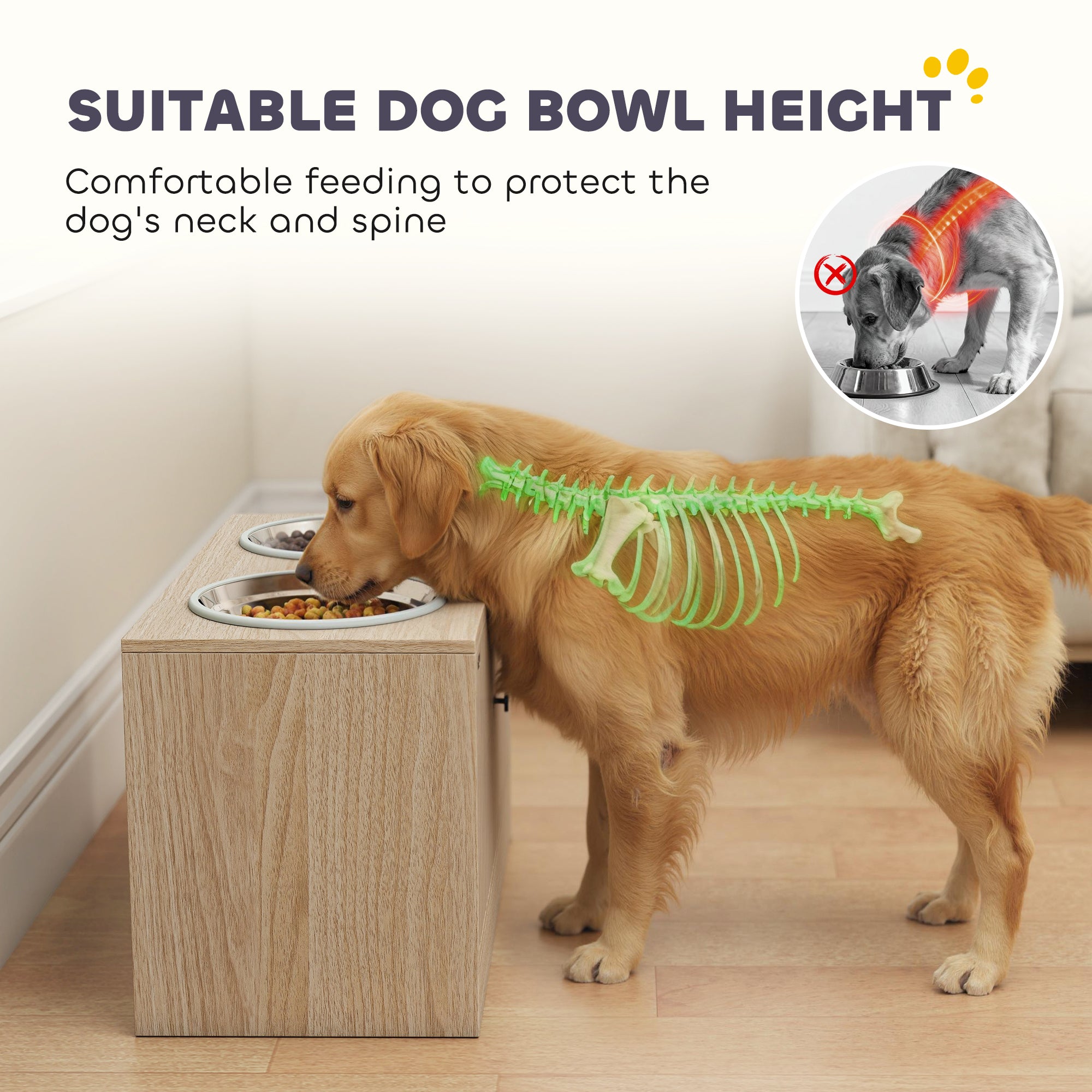 Elevated Dog Bowls with Storage Cabinet Slow Feeder Station