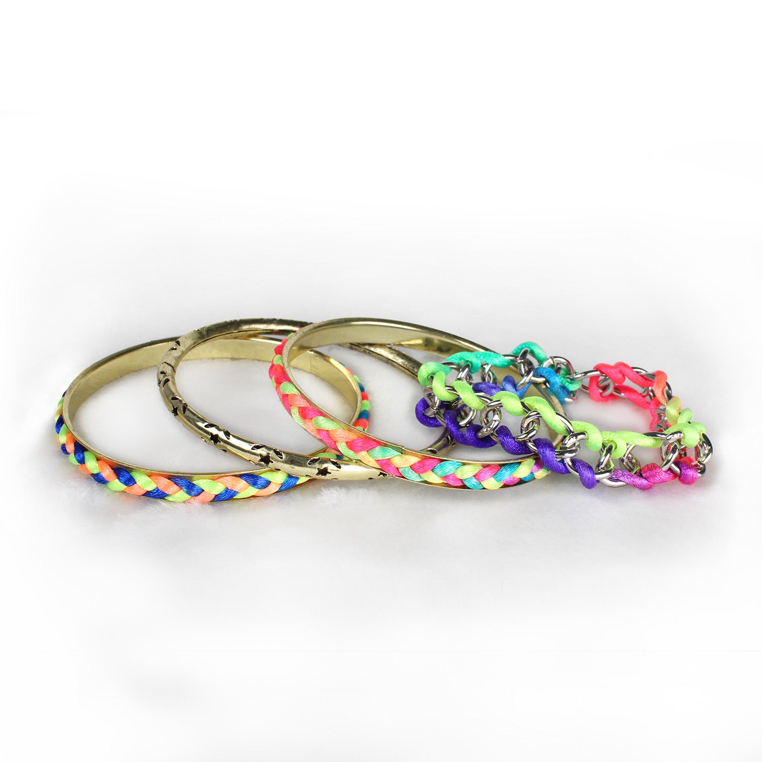 Trendy Colorful Woven Bracelet Set Burnished Gold Stack