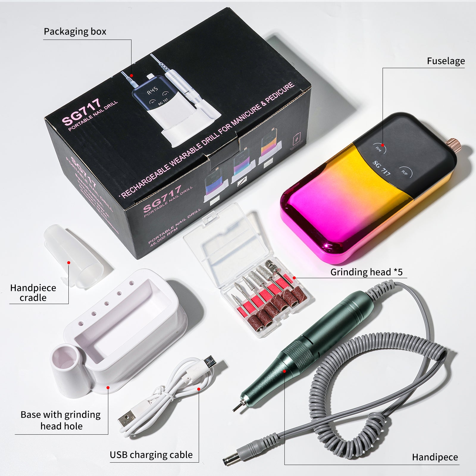 45000RPM Gradient Rechargeable Nail Drill